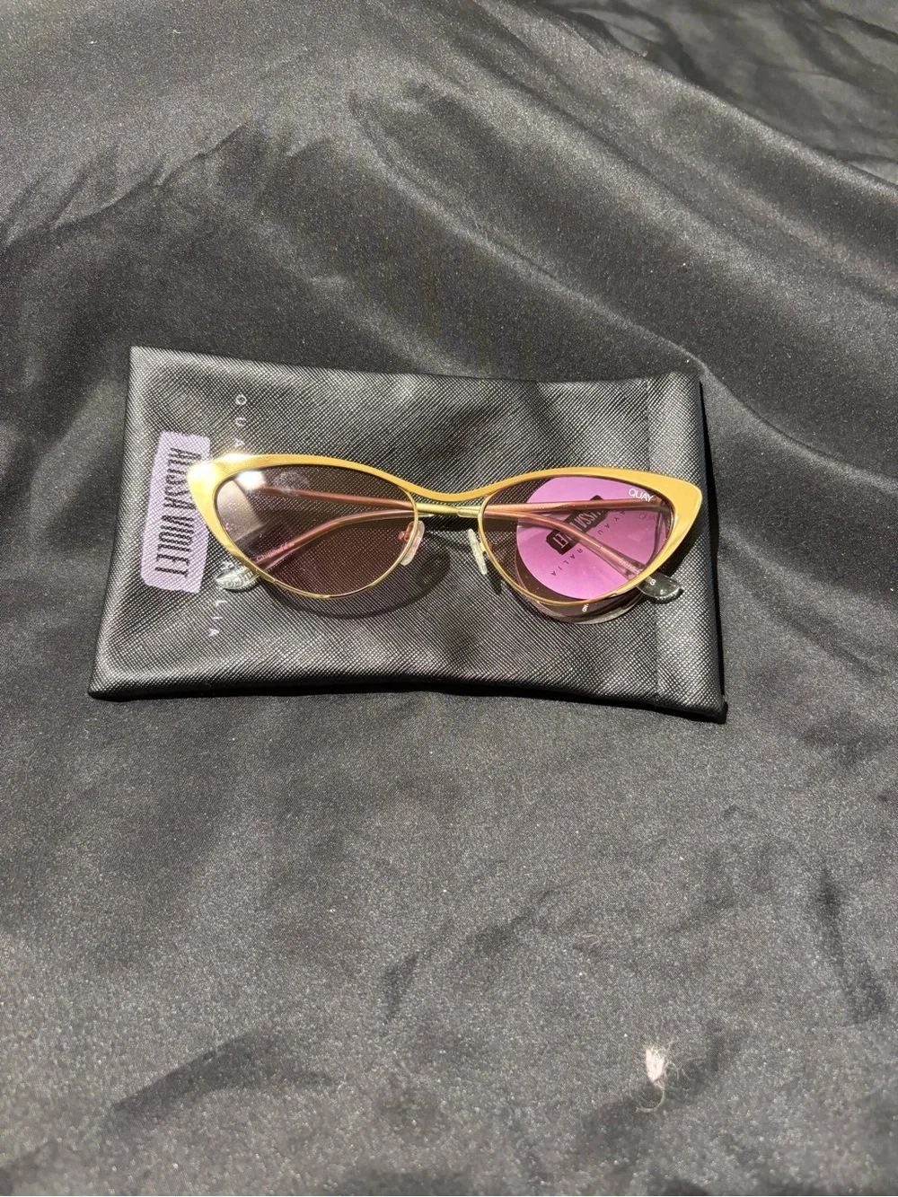 Quay Australia Cat-Eye Sunglasses - Gold Frame, Violet Lenses